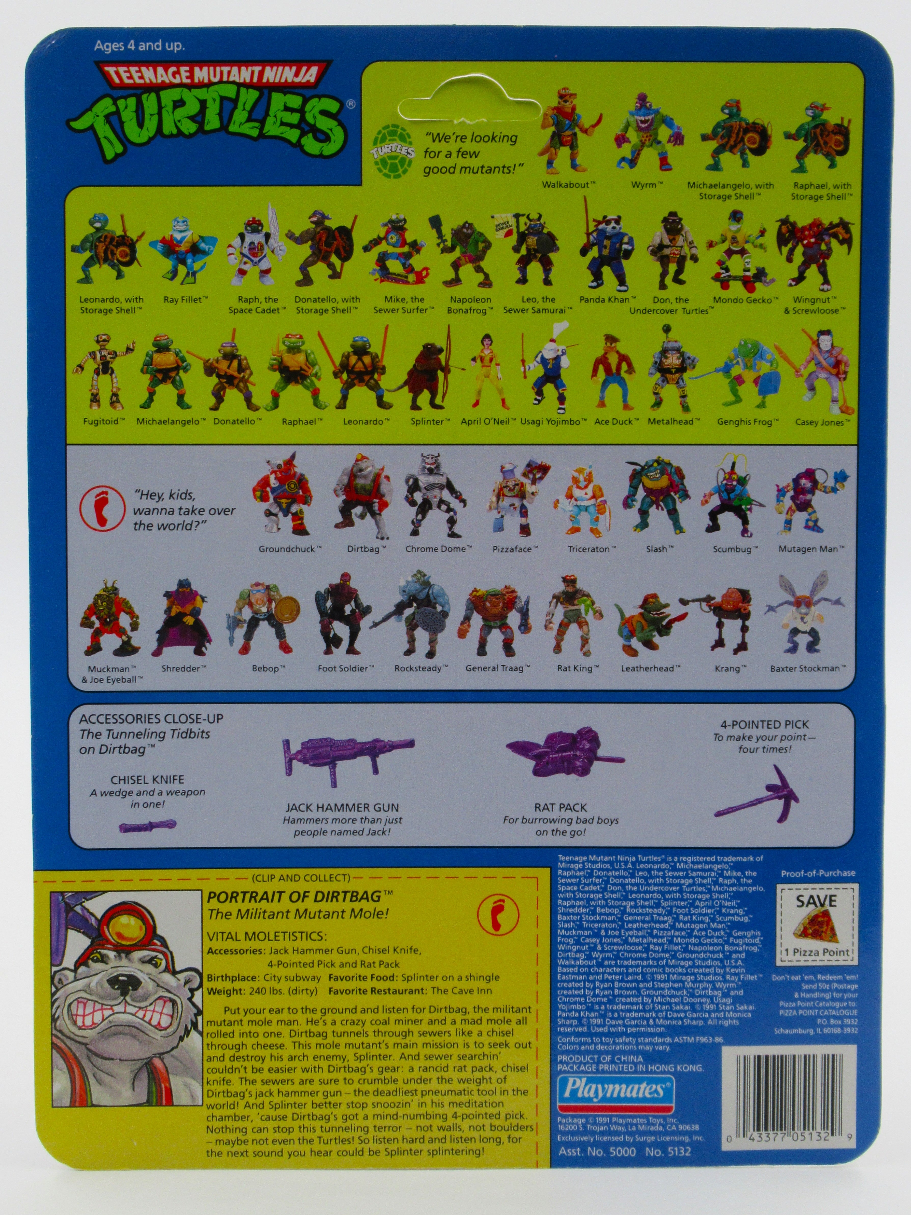 Teenage Mutant Ninja Turtles Dirtbag 4.5" Figure TMNTs - Playmates (1991)